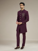 Wine men asymmetric couture indo western