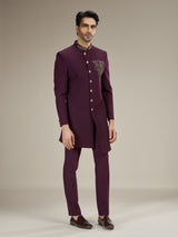 Wine men asymmetric couture indo western