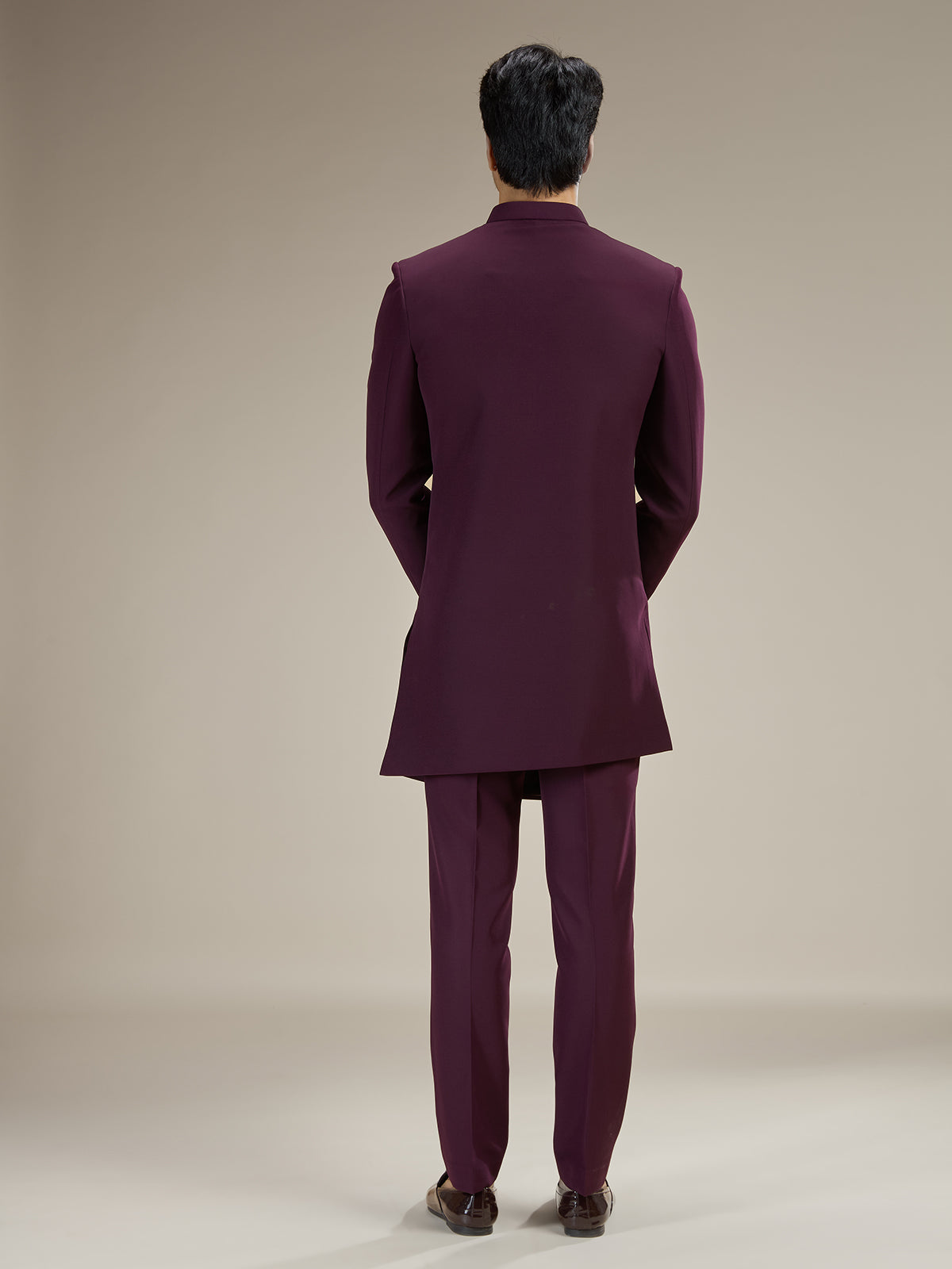 Wine men asymmetric couture indo western