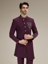 Wine men asymmetric couture indo western