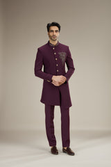 Wine men asymmetric couture indo western