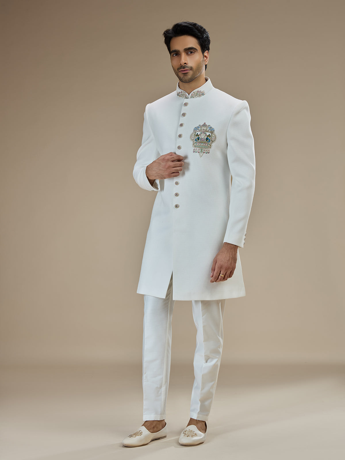 Off white men peacock crest indo western