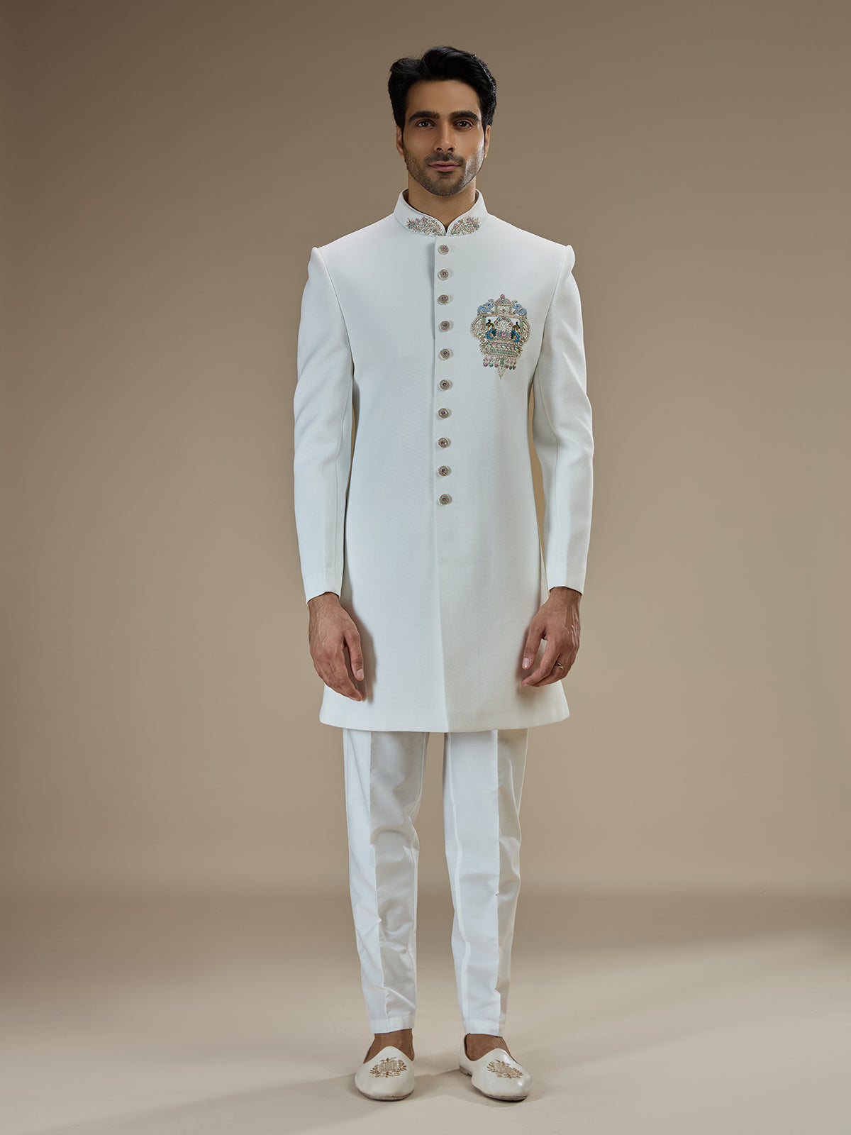 Off white men peacock crest indo western