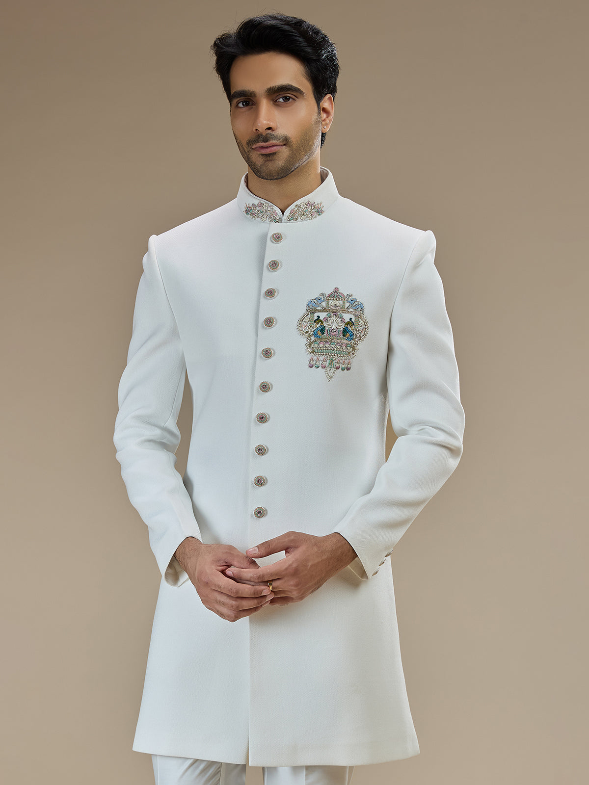 Off white men peacock crest indo western
