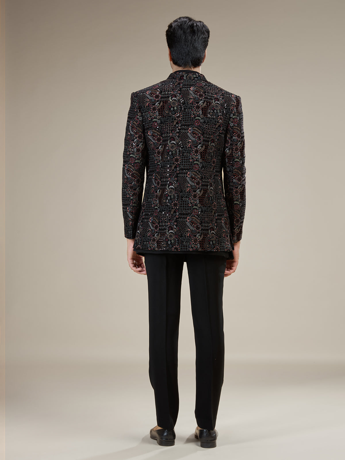 Black men botanical velvet indo western