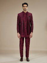 Maroon men layered brooch indo western