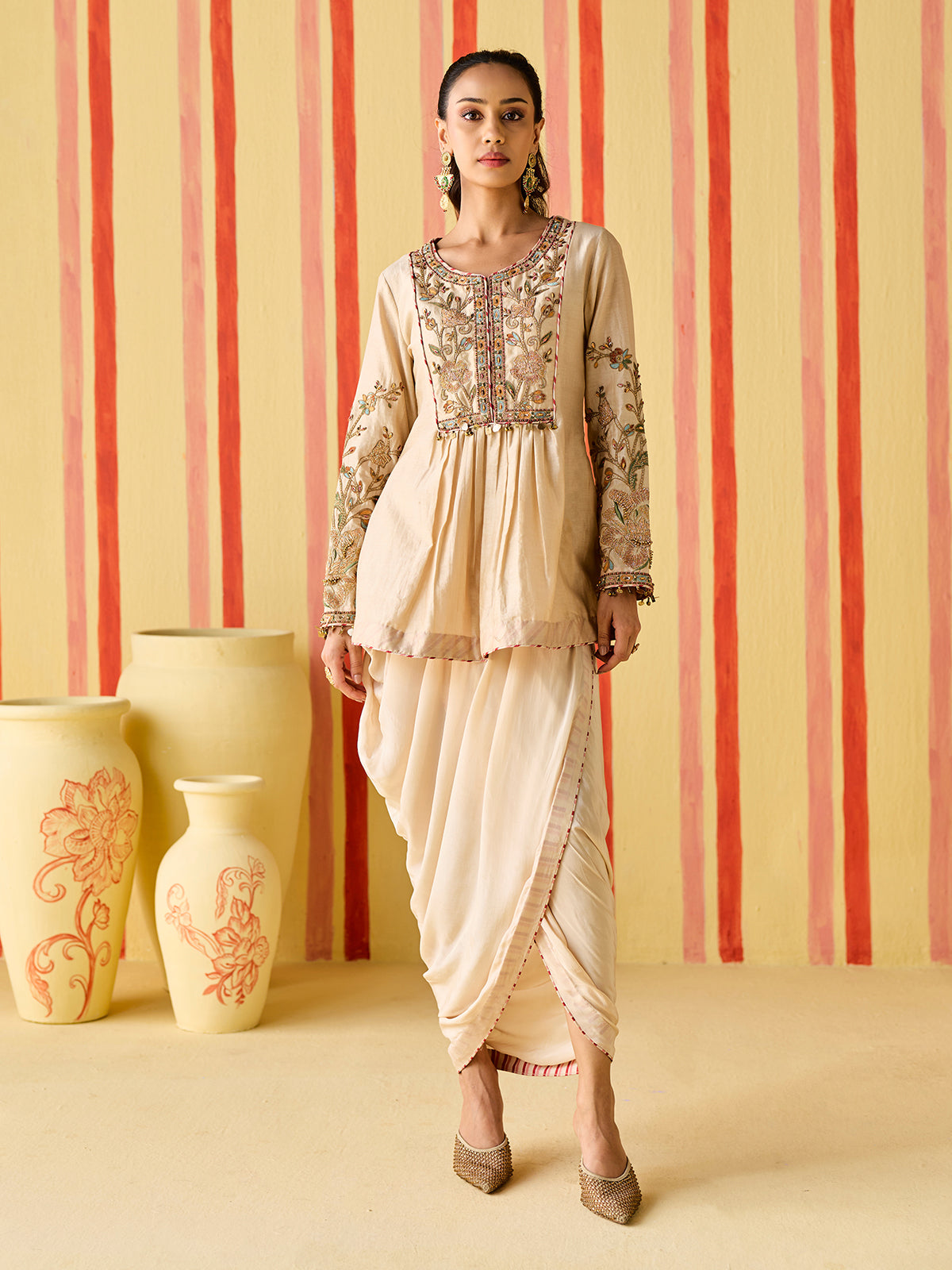Champagne beige women designer indo western suit