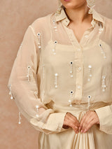 Soft ivory women sheer jacket indo western suit