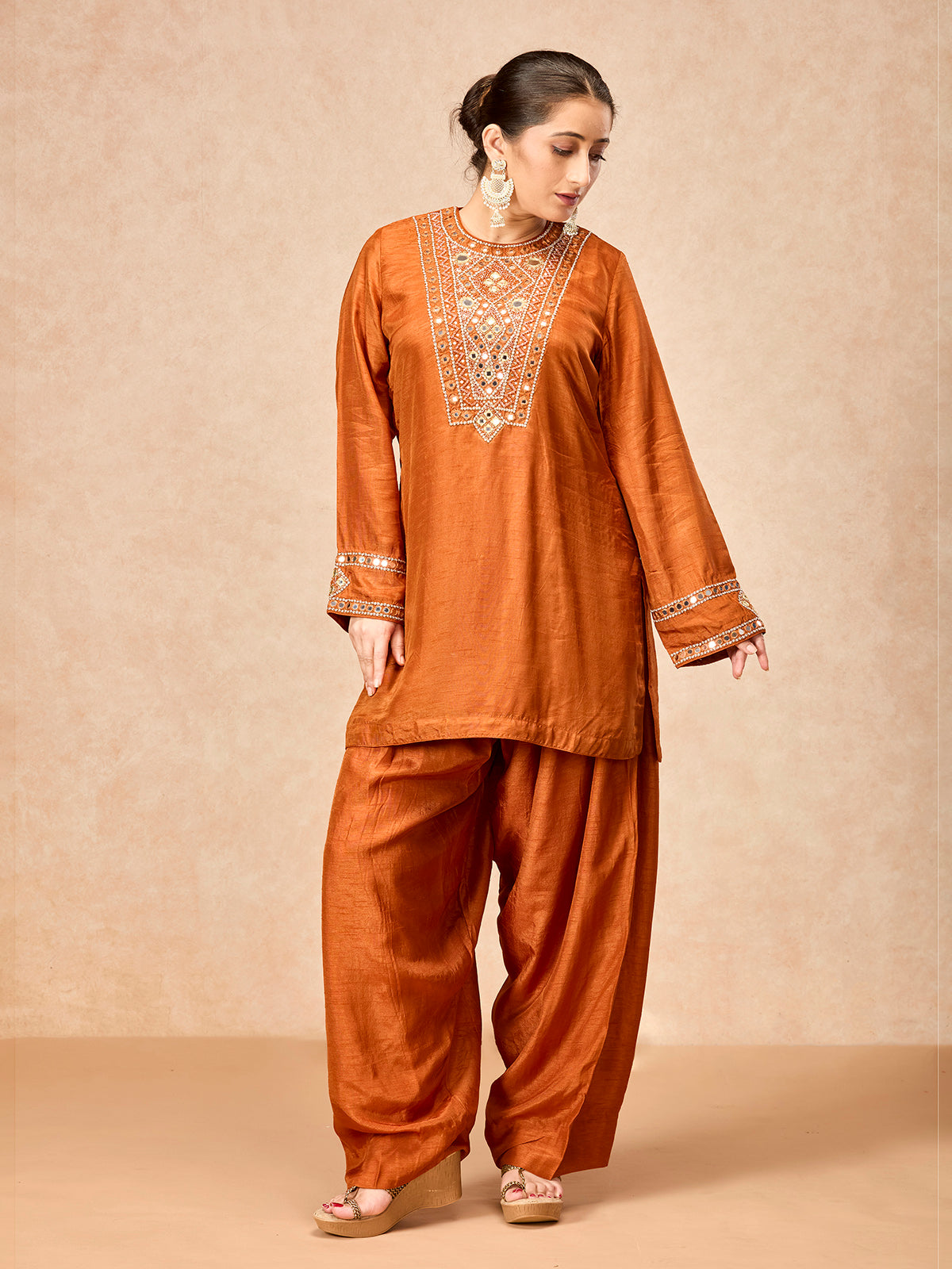 Rust orange women embellished salwar suit