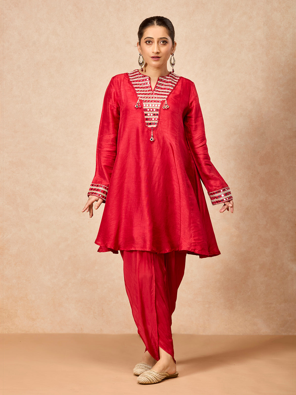 Maroon women aabla embellished dhoti suit
