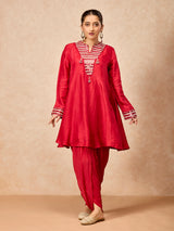 Maroon women aabla embellished dhoti suit
