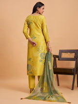 Sage green women botanical printed kurti set