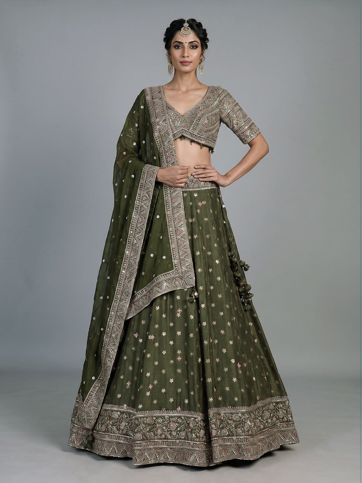 Mehendi green silk embroidered lehenga choli with dupatta