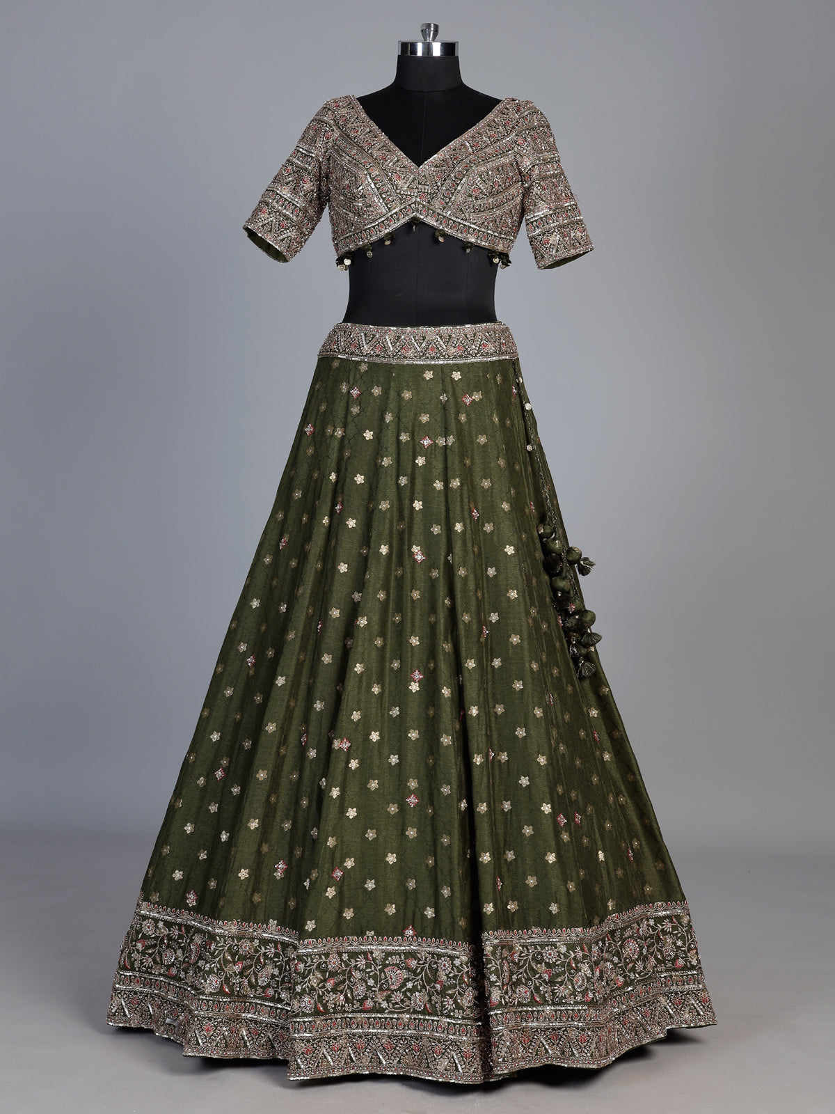 Mehendi green silk embroidered lehenga choli with dupatta