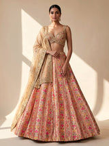Rani pink jacquard geometric floral lehenga choli with dupatta