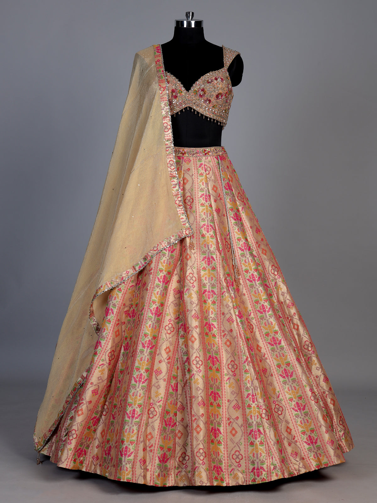 Rani pink jacquard geometric floral lehenga choli with dupatta