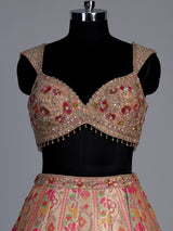 Rani pink jacquard geometric floral lehenga choli with dupatta