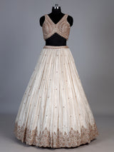 Cream silk embellished lehenga choli with elegant dupatta