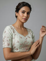 Mint green silk unstitched lehenga choli with dupatta