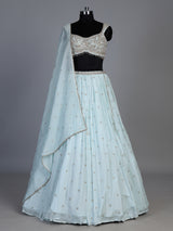 Sky blue chiffon georgette lehenga with sparkling embellishments