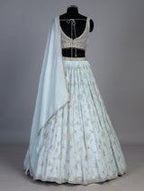 Mint blue georgette lehenga with floral embellished elegance