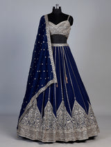 Navy blue georgette embellished lehenga choli with dupatta