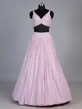 Pink soft georgette lehenga choli with sparkling sequin detailing