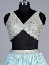 Sky blue tissue silk lehenga choli with exquisite embellished detailing