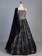 Black georgette designer lehenga with mirror and stone work
