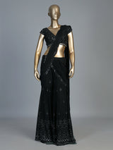 Black aabla embellished georgette ready to wear saree