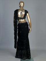 Black aabla embellished georgette ready to wear saree