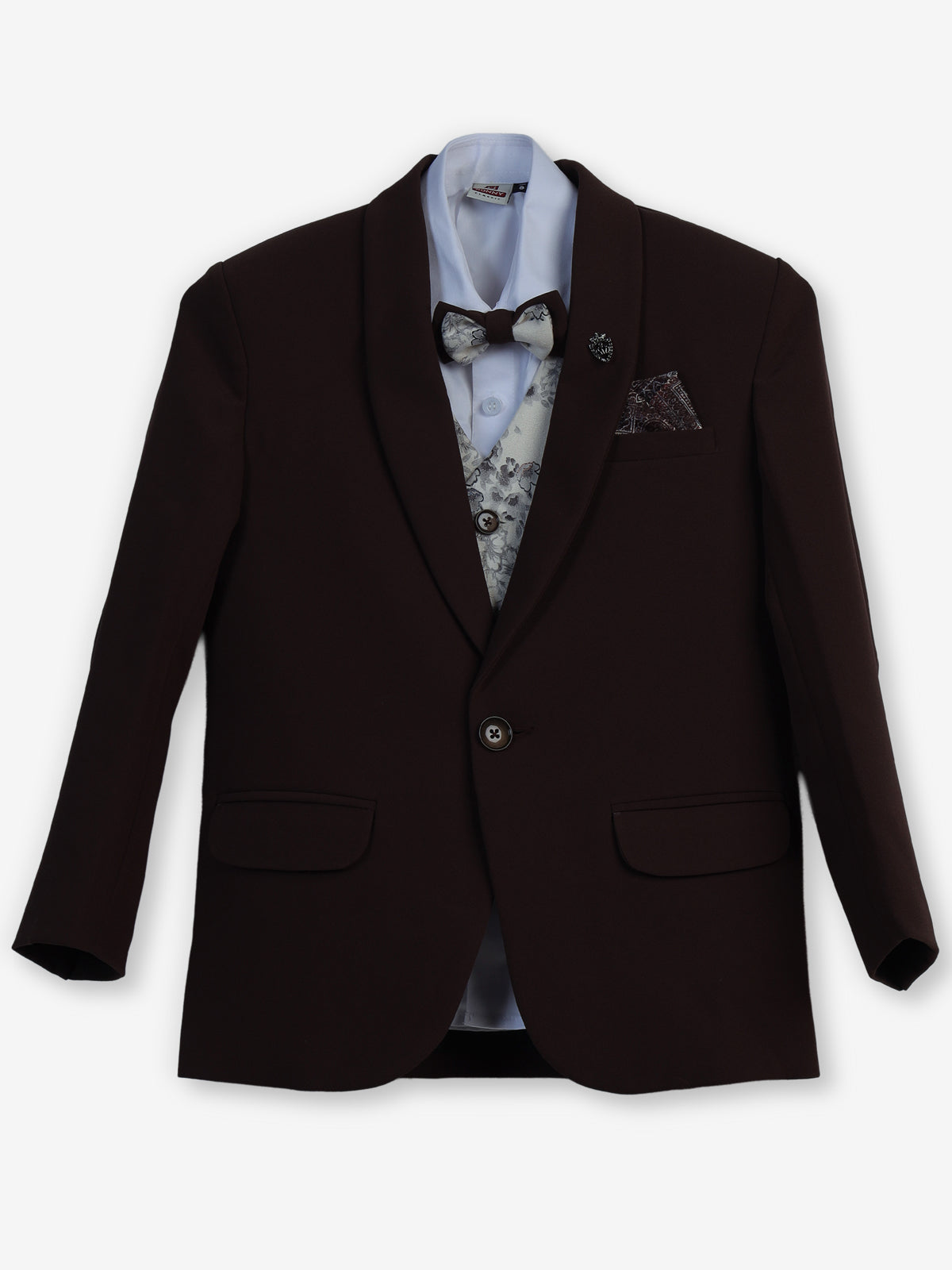 Brown solid one-button terry rayon shawl lapel coat suit