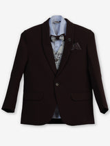 Brown solid one-button terry rayon shawl lapel coat suit