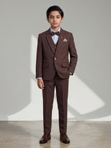 Brown solid one-button cotton blend coat suit