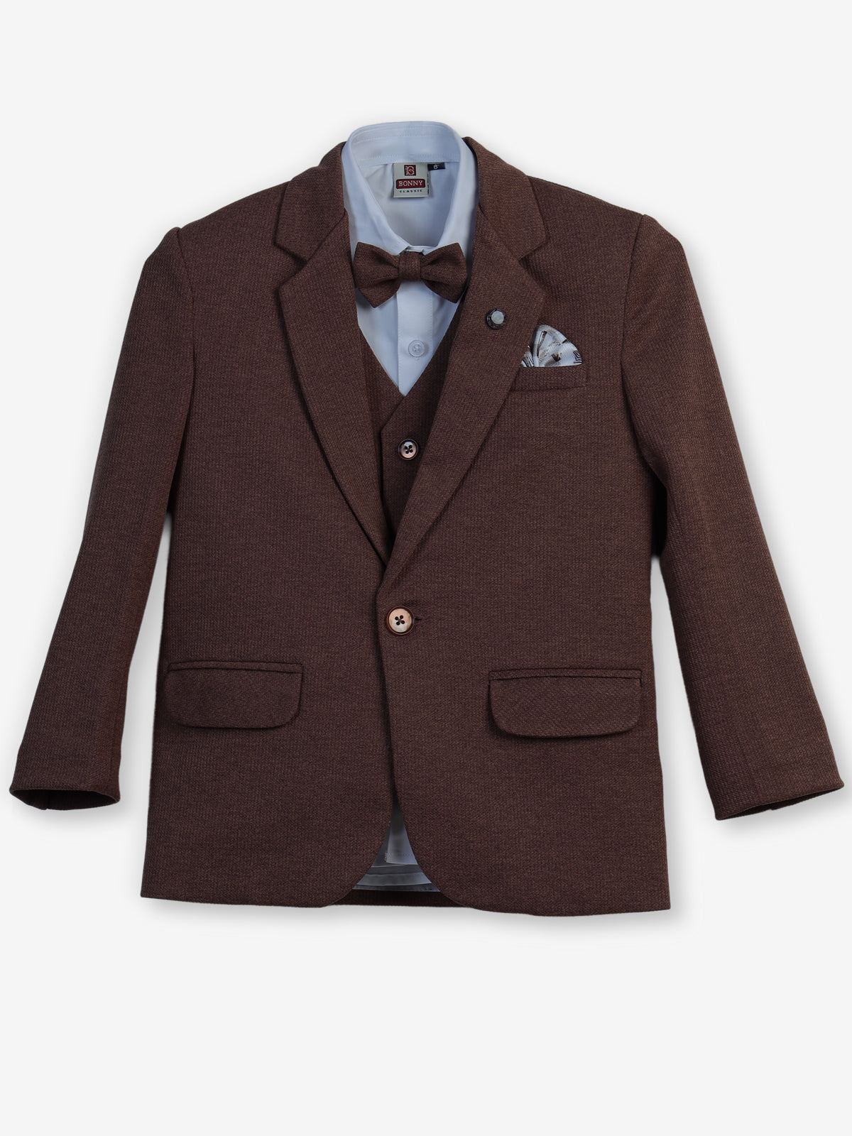 Brown solid one-button cotton blend coat suit