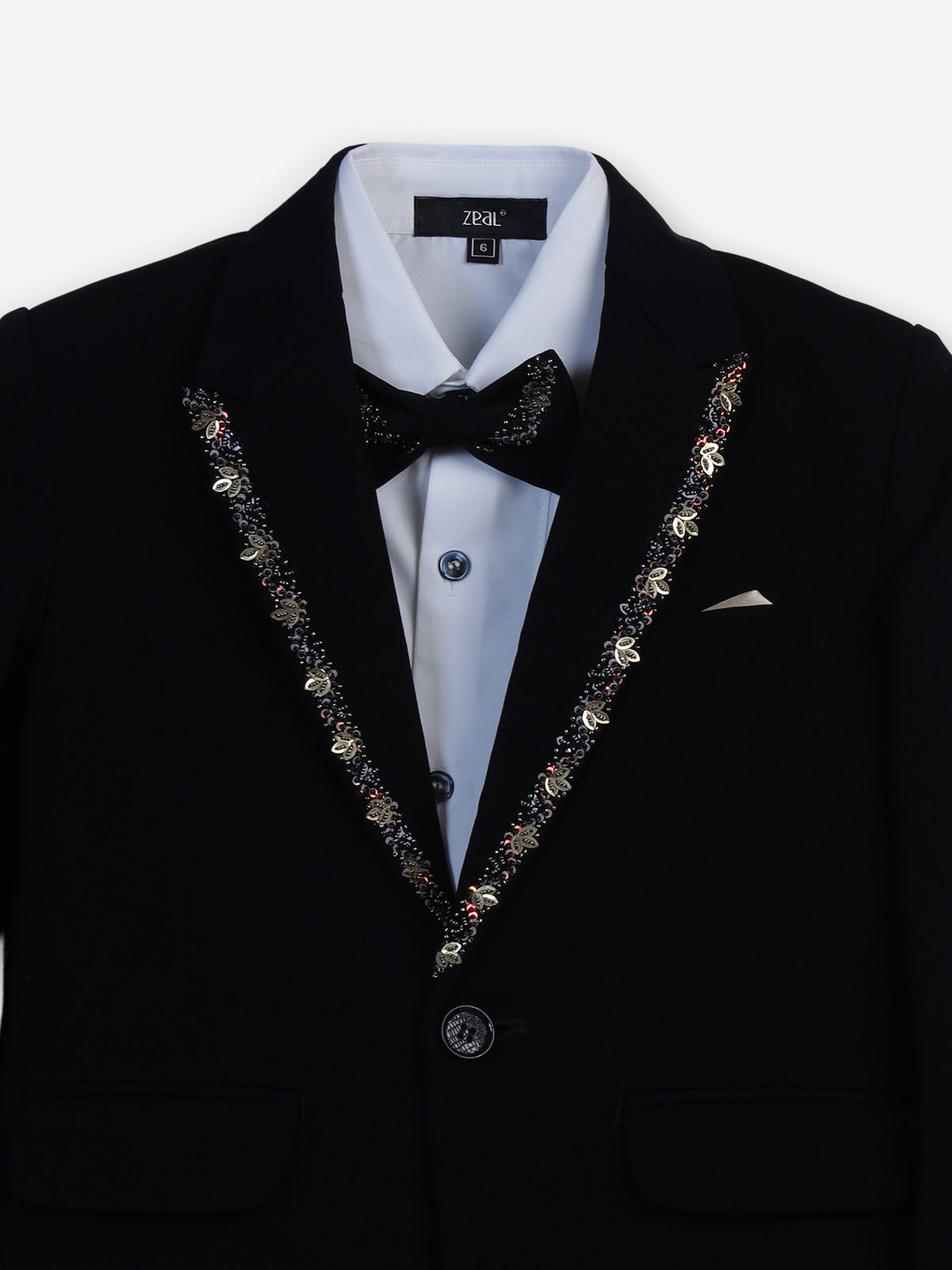 Black embellished one-button terry rayon coat suit