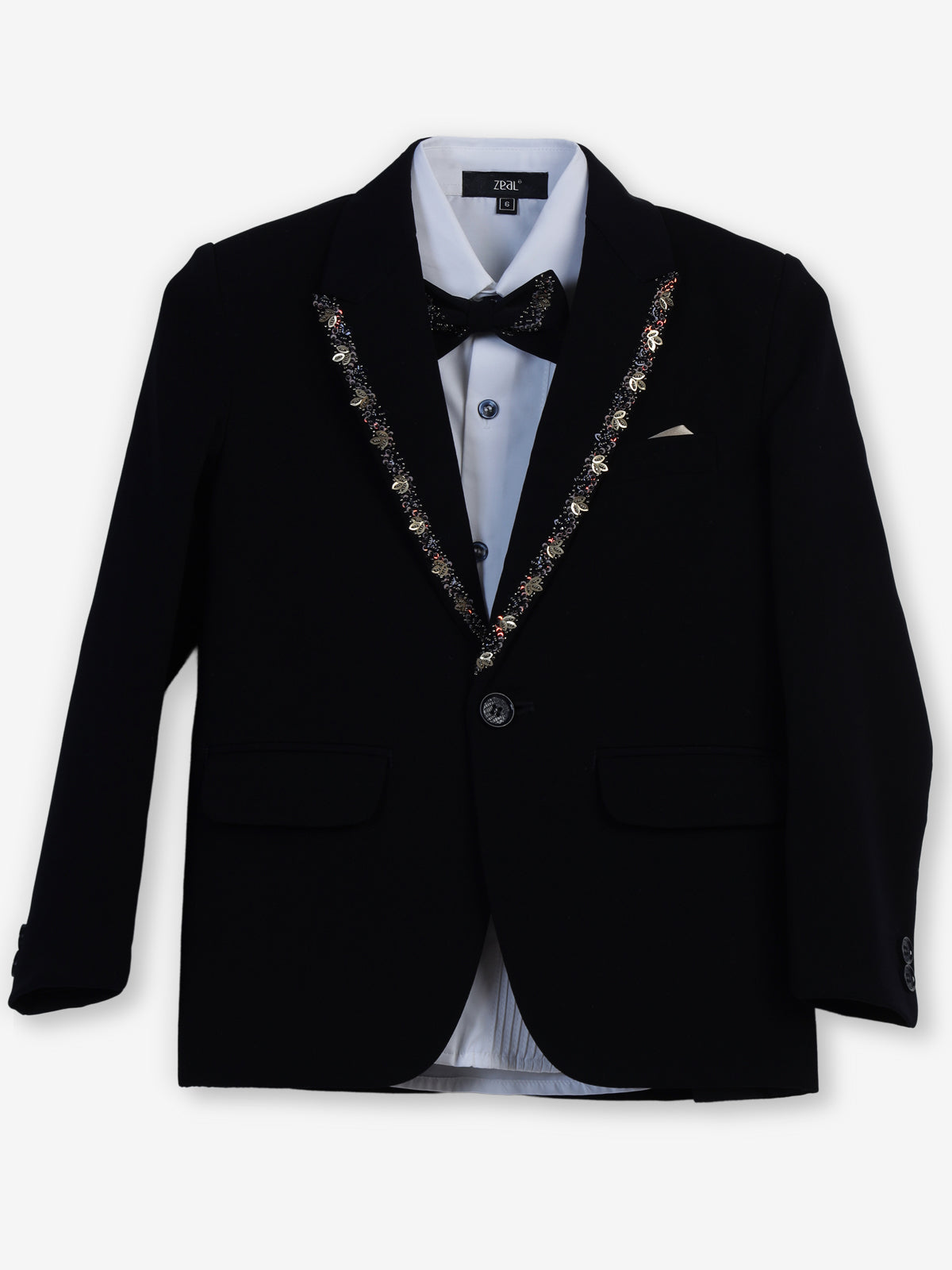 Black embellished one-button terry rayon coat suit
