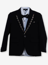 Black embellished one-button terry rayon coat suit