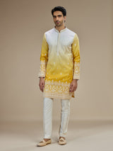 Yellow men ombre tussar kurta pajama