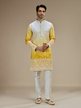 Yellow men ombre tussar kurta pajama