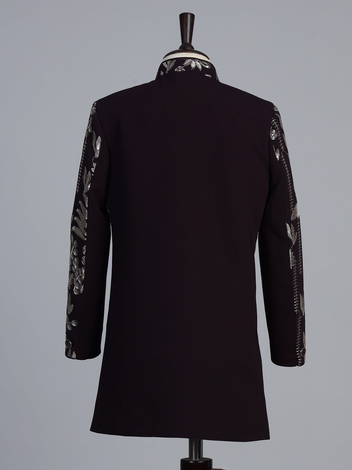 Wine terry rayon indowestern set with floral sequin elegance