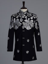 Black terry rayon indowestern set with floral embroidery