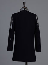 Black terry rayon indowestern set with floral embroidery