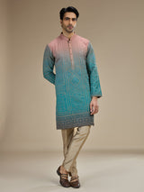 Blue men shaded chanderi embroidered kurta pajama