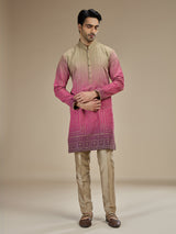 Pink men ombre chanderi threadwork kurta suit