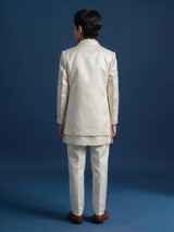 White silk blend indowestern set with refined sequins