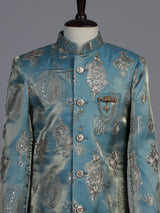 Pastel blue silk blend indowestern set with elegant embroidery