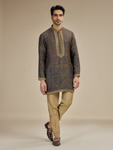 Deep brown men kashmiri tapestry kurta pajama