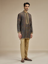 Deep brown men kashmiri tapestry kurta pajama