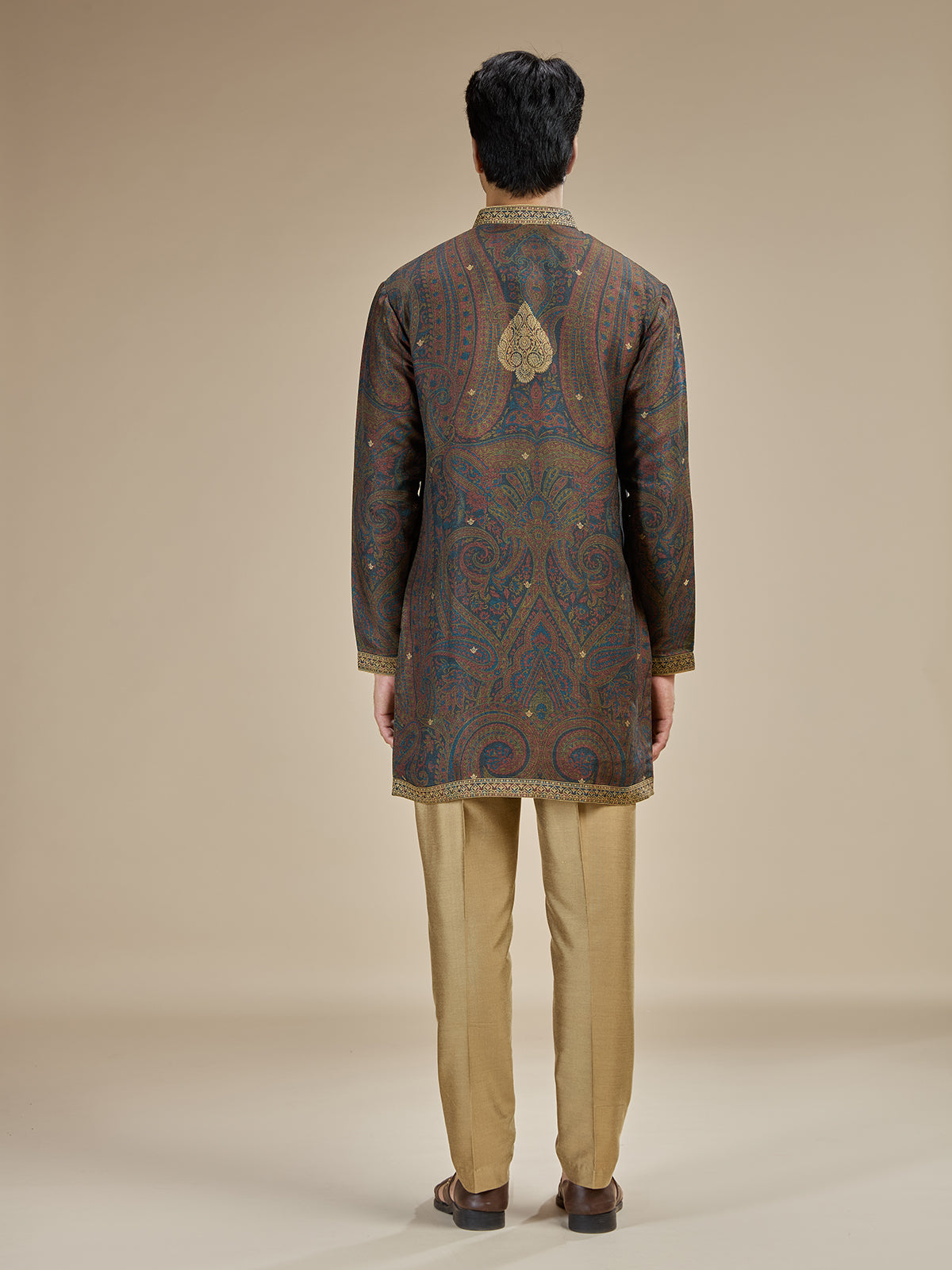 Deep brown men kashmiri tapestry kurta pajama